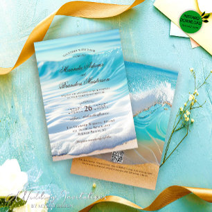 Blue Ocean Waves Tropical Beach Wedding Invitation