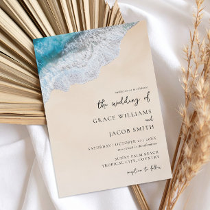 Blue Ocean Waves Tropical Beach Wedding Invitation