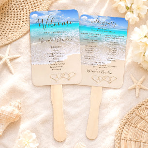 Blue Ocean Waves Tropical Beach Wedding Program Hand Fan