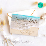 Blue Ocean Waves Tropical Beach Wedding Save The Date<br><div class="desc">Experience the serene beauty and tranquil waters with our Custom Blue Ocean Waves Tropical Beach Wedding Save the Date. Designed with love by Mylini Design, this exclusive save the date will set the perfect tone for your beach-themed nuptials. Featuring an exquisite rendering of blue ocean waves washing upon a sandy...</div>