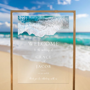 Blue Ocean Waves Tropical Beach Wedding Welcome Acrylic Sign