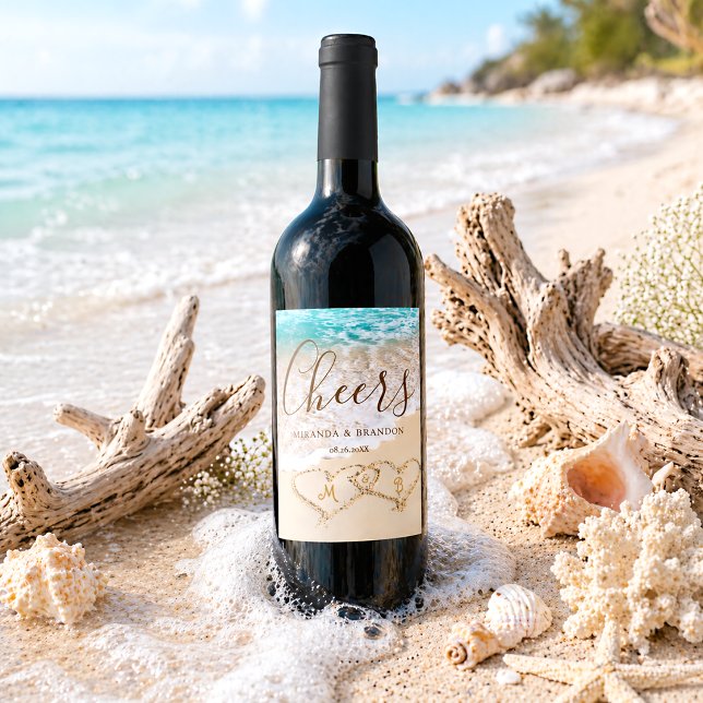 Blue Ocean Waves Tropical Beach Wedding Wine Label (Creator Uploaded)