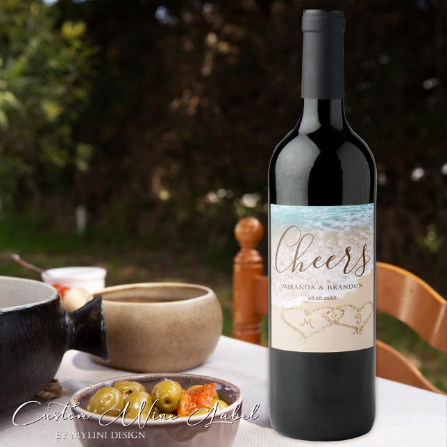 Blue Ocean Waves Tropical Beach Wedding Wine Label (Creator Uploaded)