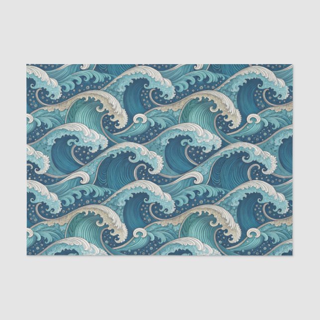 Blue Ocean Waves Tropical Summer Design Pattern Tissue Paper (Front)