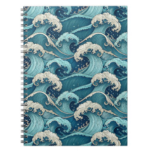 Blue Ocean Waves Tropical Summer Japanese Pattern Notebook