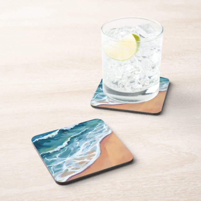 Blue Ocean Waves Watercolor Coaster (Right Side)