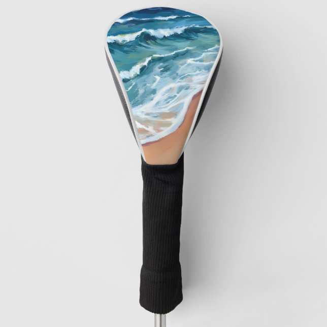 Blue Ocean Waves Watercolor Golf Head Cover (Front)