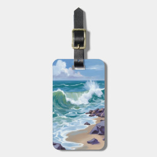 Blue Ocean Waves Watercolor Painting Luggage Tag