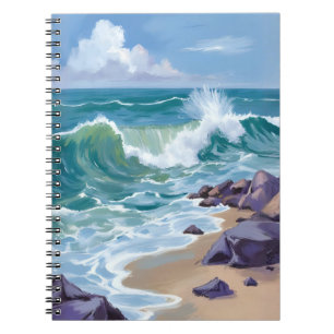 Blue Ocean Waves Watercolor Painting Notebook