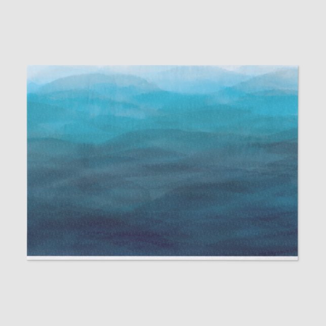 Blue Ocean Waves Watercolor Tissue Paper Gift Wrap (Front)