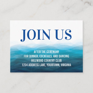 Blue Ocean Waves Watercolor Wedding Reception Card