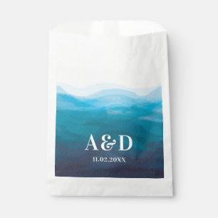 Blue Ocean Waves Watercolor Wedding Treat Sack Favour Bags