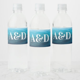 Blue Ocean Waves Wedding Water Bottle Labels