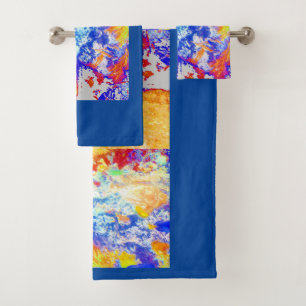 Blue Ocean Waves Whimsical Marine Abstract Art Fun Bath Towel Set