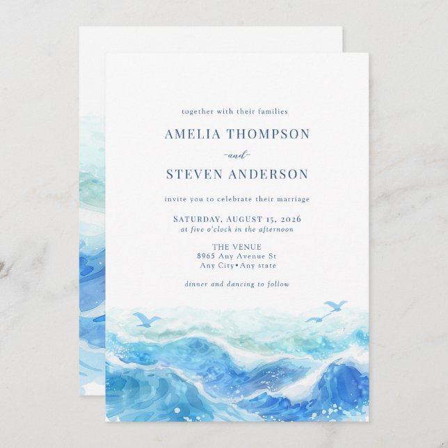 Blue Ocean Wedding Invitation (Front/Back)