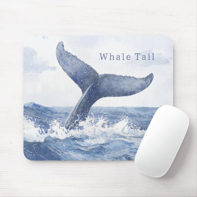 Blue Ocean Whale Tail Mouse Mat (With Mouse)