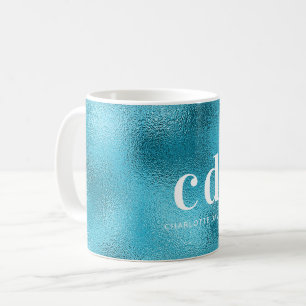 Blue ocean white monogram name coffee mug