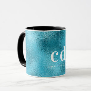 Blue ocean white monogram name mug