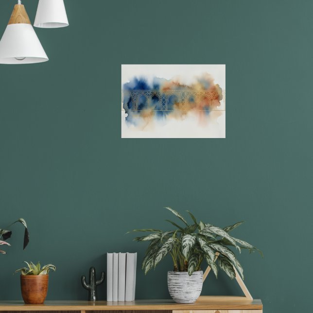Blue Ochre Abstract Watercolour Poster (Living Room 1)