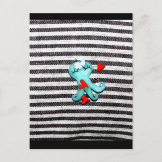 Blue Octopoda black and white red hearts postcard
