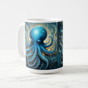 Blue Octopus Abstract Acrylic Art, Coffee Mug