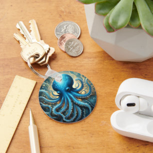 Blue Octopus Abstract Acrylic Art, Key Ring