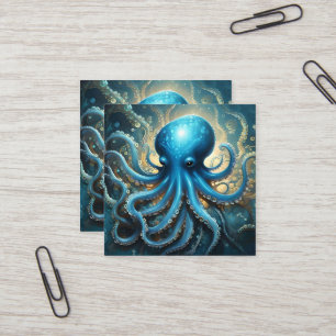 Blue Octopus Abstract Acrylic Art, Square Business Card