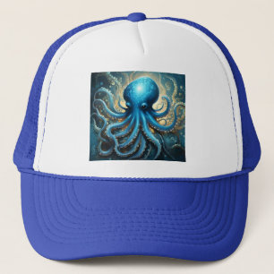Blue Octopus Abstract Acrylic Art, Trucker Hat