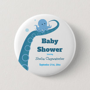 Blue Octopus   Baby shower button