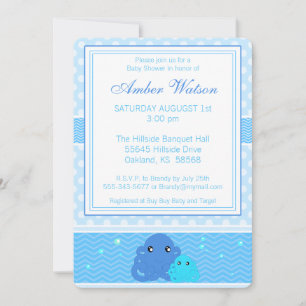 Blue Octopus Baby Shower Invitation