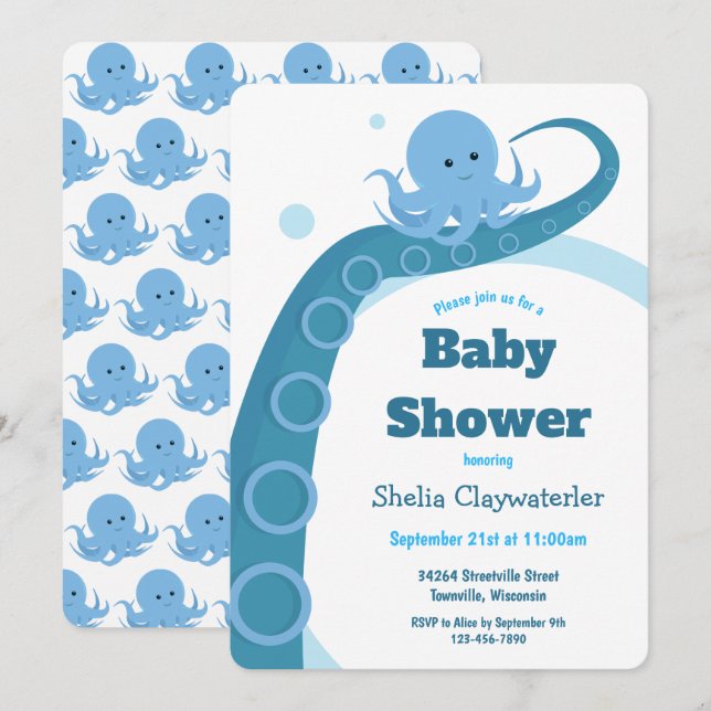 Blue Octopus | Baby Shower Invitation (Front/Back)