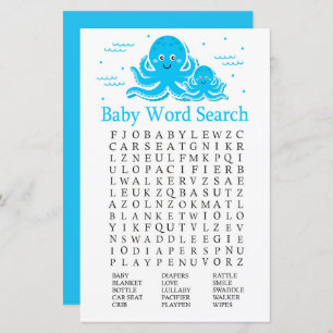 Blue Octopus Baby Shower Word Search Game