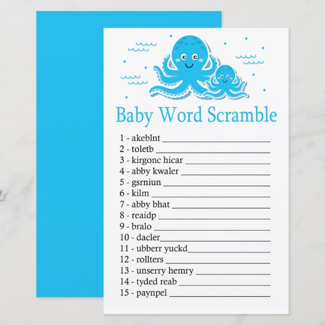 Blue Octopus Baby word scramble game (Front/Back)
