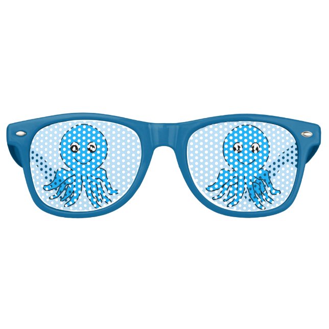 Blue Octopus Beach Vacation Retro Sunglasses (Front)
