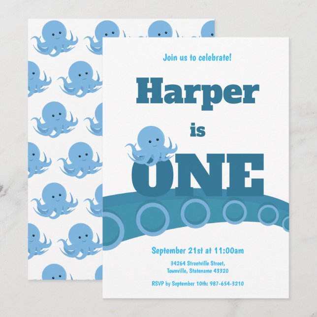 Blue Octopus | Birthday Party Invitation (Front/Back)