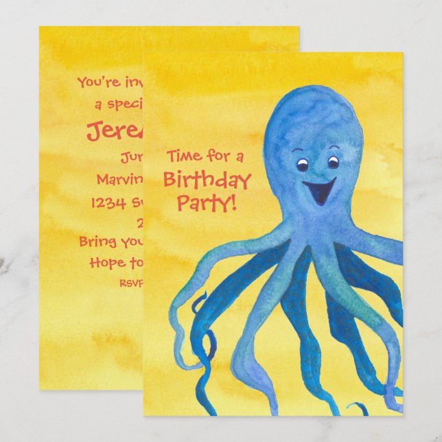 Blue Octopus Birthday Party Invitation (Front/Back)