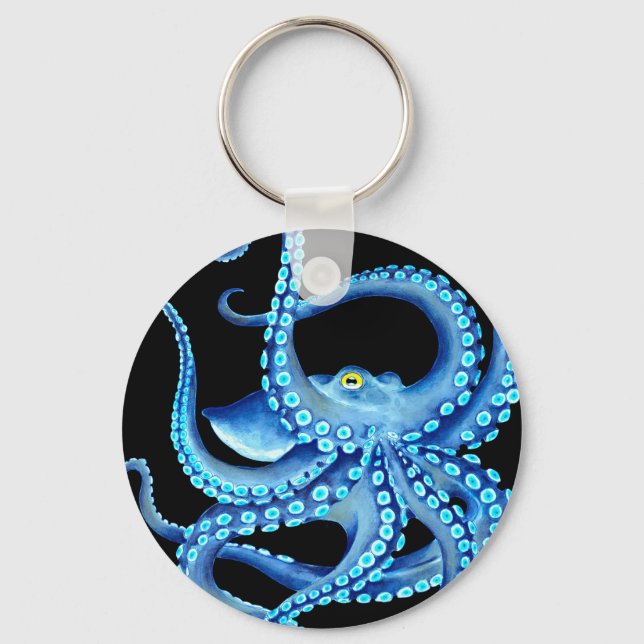 Blue Octopus Black Key Ring (Front)