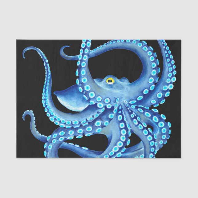 Blue Octopus Black Tissue Paper (Front)