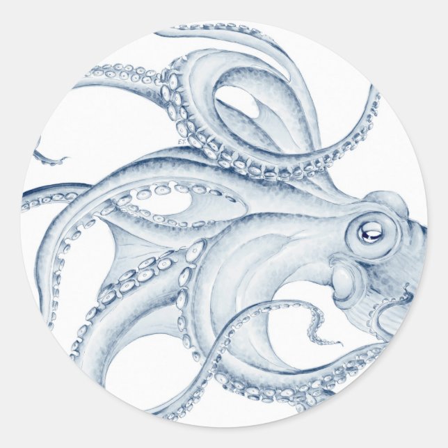 Blue Octopus Cephalopod Kraken Ink Classic Round Sticker (Front)