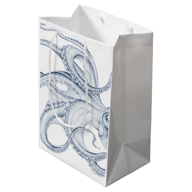 Blue Octopus Cephalopod Kraken Ink Medium Gift Bag (Back Angled)