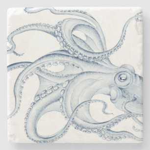 Blue Octopus Cephalopod Kraken Ink Stone Coaster