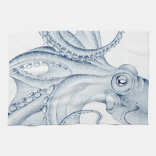 Blue Octopus Cephalopod Kraken Ink Tea Towel