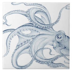 Blue Octopus Cephalopod Kraken Ink Tile