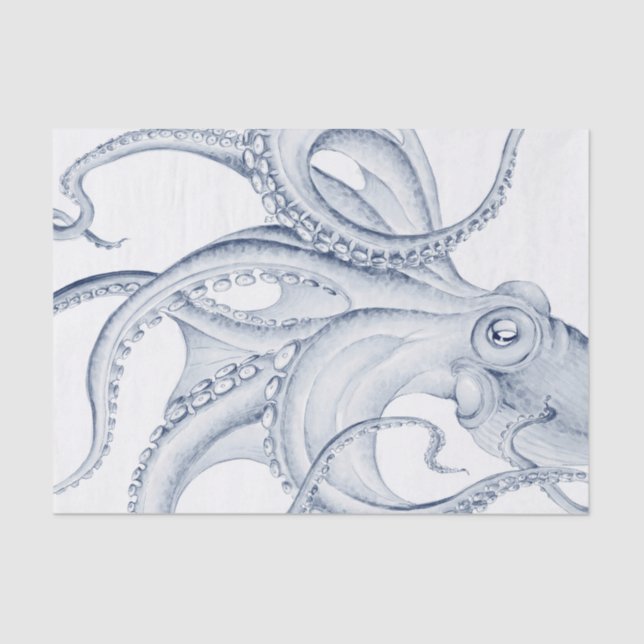 Blue Octopus Cephalopod Kraken Ink Tissue Paper (Front)