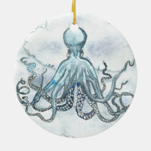 Blue Octopus Circle Ornament