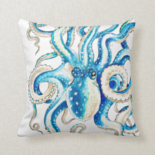 Blue Octopus Comic Style Cushion