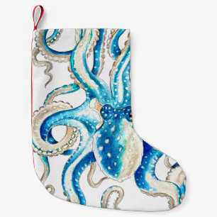 Blue Octopus Comic Style Small Christmas Stocking