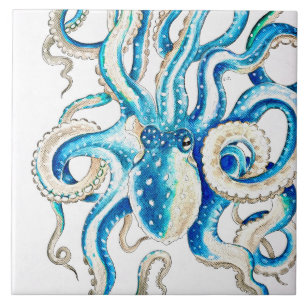 Blue Octopus Comic Style Tile