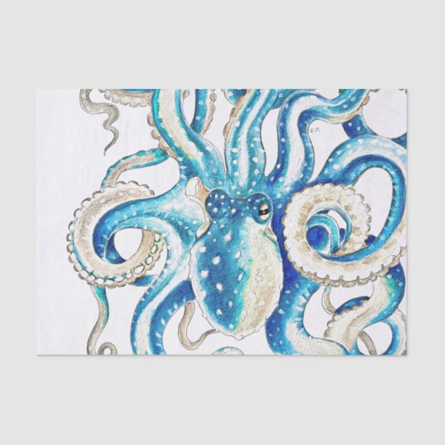 Blue Octopus Comic Style Tissue Paper (Front)