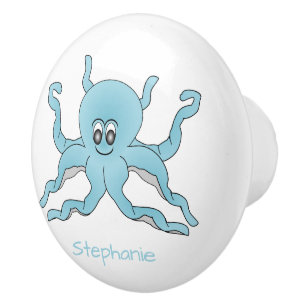 Blue Octopus Design Personalised Ceramic Knob
